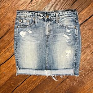 AG Womens Distressed Blue faded denim skirt